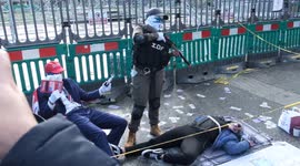 Israel Defense Force shoot Palestinian, funded by UK and USA, in mock-up at Free Palestine Protest London