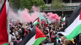 Multiple Flares Set Off At Manchester's Free Palestine Protest