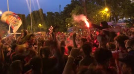 Atletico de Madrid fans celebrate La Liga victory in Plaza de Neptuno