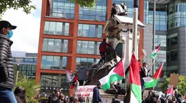 Activists Get Down From Statue At The Manchester Free Palestine Protest