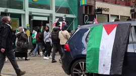 Palestine Flag Hung Over Car On Market Street As Free Palestine Protest Marches Passed