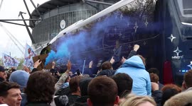 Triumphant Man City fans greet team bus ahead of final Premier League game of the season