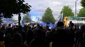 ''Championi's, Championi's! Ole!! ole!!! ole!!!!'' - Fans Celebrate Winning The Premier League, Outside The Etihad Stadium. Whilst Waiting For The Manchester City Player Bus