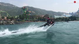 Watch this man flyboard through the air during firework show in China