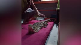 Pet crocodile naps with owner after refreshing bath
