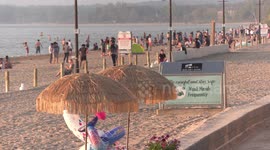 Wasaga beach Ontario Canada very quiet over the long Victoria Day holiday weekend due to COVID 19 pandemic lockdown, businesses lose thousands and no tourists around in places what would normally be packed with crowds of people this summer weekend