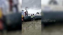 Indian Coast Guard uses hovercraft to provide aid to cyclone victims in eastern India