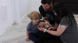 US toddler can't contain his excitement when meeting his baby brother!
