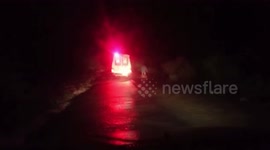 Ambulances operate during flash floods triggered by Cyclone Yaas in eastern India