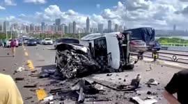 Drunk driver causes pile-up after crashing through central reservation on highway in China
