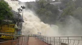 Waterfall overflows after torrential rains In india