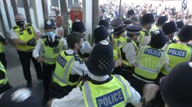 Scuffles at the Westfield Shopping Centre in West London as anti-vaccine protesters make entry