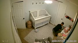 Baby rolls off of the changing table, so Dad reflexes help make an epic catch