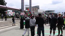 Free Palestine Protester's Takes The Knee In Solidarity With Black Lives Matter. Outside BBC Studios, In Manchester
