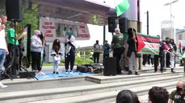 11 year old girl gives a passionate speech at the Free Palestine protest, outside BBC studios, in Manchester