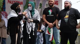 ''Give me Liberty, Or give me Death'' - Emotional poem outside the BBC Studios at the free Palestine protest, in Manchester