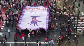 Aerial view of the protesters in São Paulo, Brazil