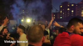 Chelsea FC fans celebrating win over Man City in Champions League