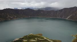 Quilotoa Lake Drone footage western volcano in the Ecuadorian Andes