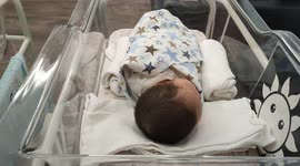 Adorable newborn babies in baby room