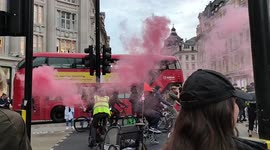 Demonstration of cyclists on Oxford street in London, UK