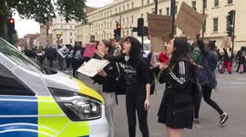 Black Lives Matter protest, 3 girls confront police van in London, UK