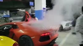 Smoke rises from Lamborghini supercar after Chinese man tries to grill meat on exhaust