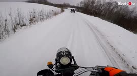 'Snow Drifting Fails | Motorcycles Tip-Over on Icy Paths'