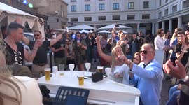 Covent Garden Rosé Festival in full swing celebrating summer 2021 - dancing crowds