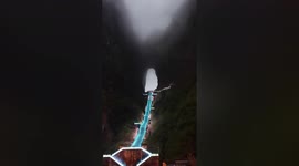 Staircase leading to China's 130-metre-tall Tianmen Cave is lit up