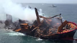 Aerial footage of sinking cargo ship feared to trigger marine disaster off Sri Lankan coast