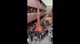Hong Kong: Students Clean Pillar Of Shame Sculpture On Tiananmen Massacre Anniversary Day