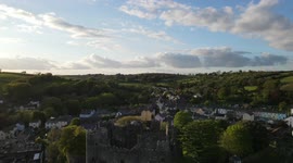 Laugharne Castle south Wales drone shot