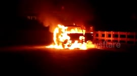 Driver jumps out of van after its catches fire in central India