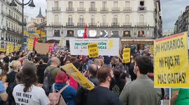 Concentration against rising electricity bills in Madrid on 5th June,2021.  Due to the modification of timetables and new prices in the electricity bill, in many Spanish cities concentrations have been called to show the rejection of the citizenry before