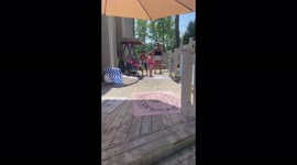 My cousin tried jumping into the pool by jumping over the railing and fails