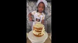 3 Year Old Makes a Birthday Cake for her Nana