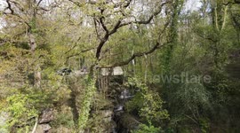 Melin court waterfall drone shot video south wales