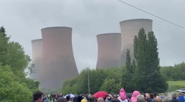 Cooling towers get demolished in front of crowd in Staffordshire