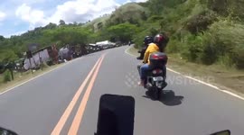 Motorcycle rider crashes into ditch after losing control while approaching a bend