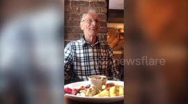 Emotional moment elderly pub regular finds out his food has been paid for by strangers after going viral