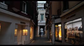 Venice, Italy during Covid10 pandemic, Europe, man walking through closed fashion stores