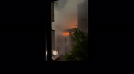 Large Structure Fire in Los Angeles CA on 06/08/2021 - LAFD trying to contain the fire from spreading from the commercial building to the residential building adjacent.