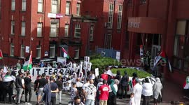 Children lead Free Palestine march passed the Elbit systems weapons factory, in Oldham, Greater Manchester