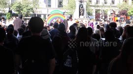 Free Palestine Protest outside Elbit Systems Weapons Factory, establishing shots. In Oldham, Greater Manchester