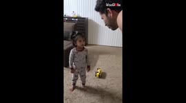 Son doesn't know how to react as dad reveals clean-shaven look