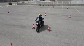 Biker gymkhana. Sport with cones to improve riding technique