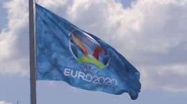 Giant flag UEFA EURO 2020 is set at Gazprom Arena in St Petersburg, Russia