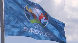 Giant flag UEFA EURO 2020 is set at Gazprom Arena in St Petersburg, Russia