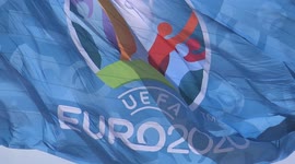 Giant flag UEFA EURO 2020 is set at Gazprom Arena in St Petersburg, Russia.